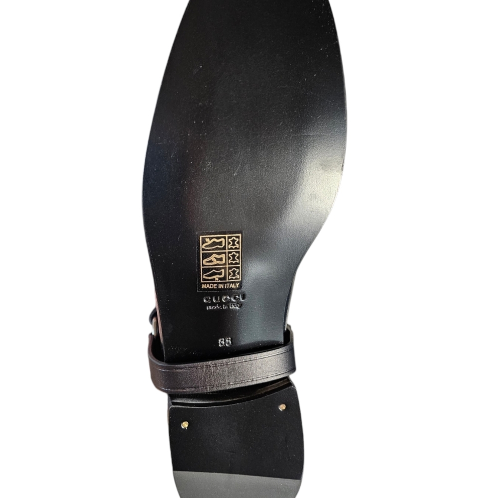 GUCCI Aria Horsebit Harness Leather GG Logo Knee High Riding Boot Sz 38 /US8 NEW - Picture 6 of 8